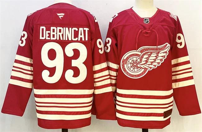 Men's Detroit Red Wings #93 Alex DeBrincat Jersey Red 2025-26 Centennial Premium Stitched by Hockey David