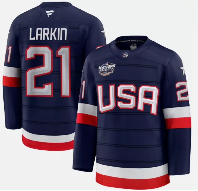Men's Dylan LarkinJersey #21 USA Navy 2025 4 Nations Face-Off Stitched by Hockey David
