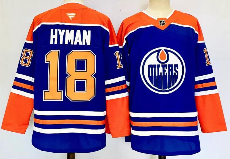 Men's Edmonton Oilers #18 Zach Hyman Jersey Blue by Hockey David