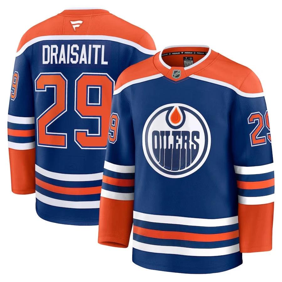 Men's Edmonton Oilers #29 Leon Draisaitl Home Premium Jersey Royal by Hockey David