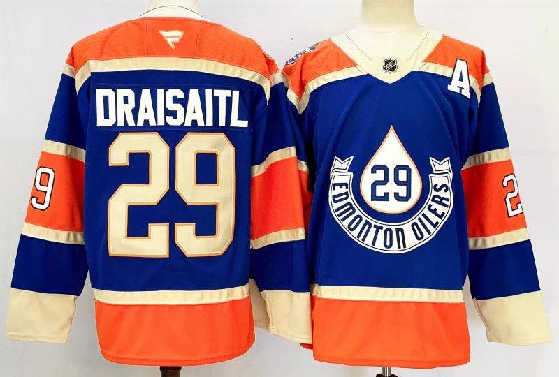 Men's Edmonton Oilers #29 Leon Draisaitl Jersey Stitched Blue by Hockey David