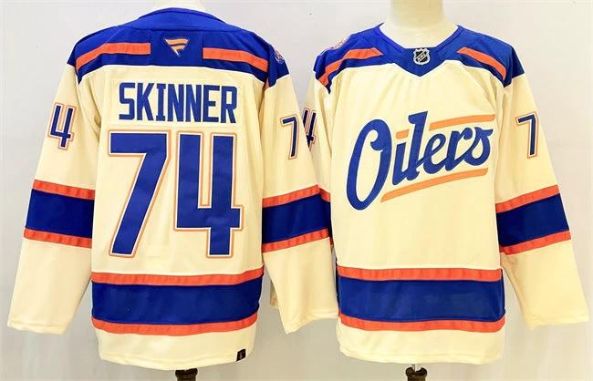 Men's Edmonton Oilers #74 Stuart Skinner Light Beige 2025 Alternate Stitched Hockey Jersey by Hockey David