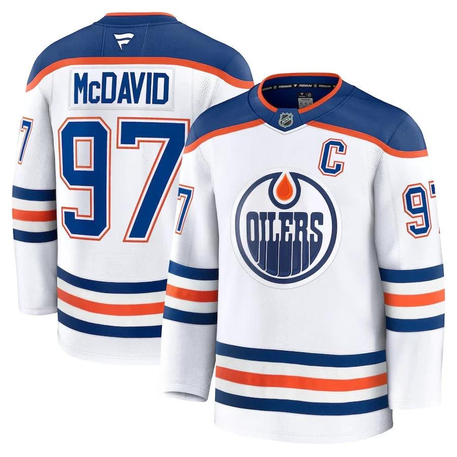 Men's Edmonton Oilers #97 Connor McDavid Away Premium Jersey White by Hockey David