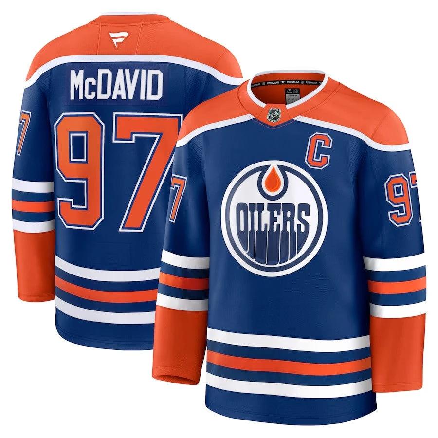 Men's Edmonton Oilers #97 Connor McDavid Home Premium Jersey Royal by Hockey David