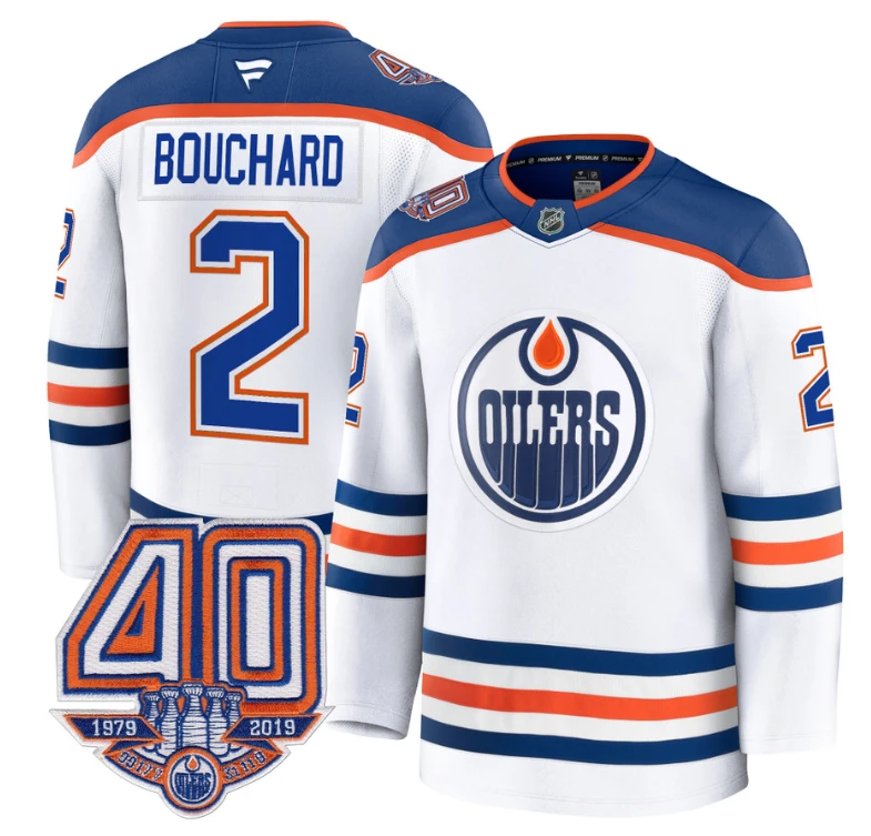 Men's Evan Bouchard Jersey #2 Edmonton Oilers 40th Anniversary Stitched Away by Hockey David