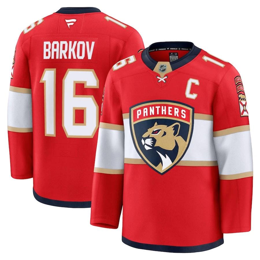 Men's Florida Panthers #16 Aleksander Barkov Home Premium Jersey Red by Hockey David