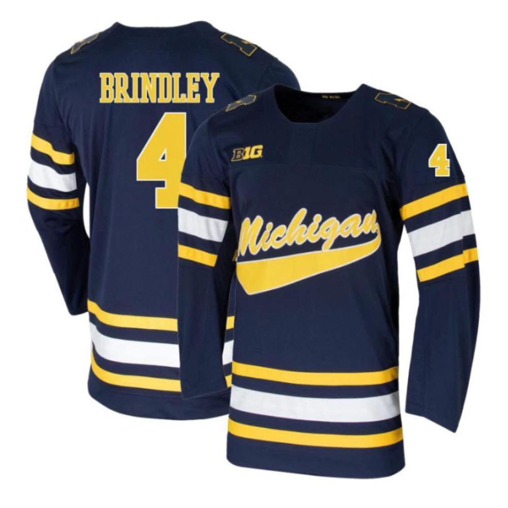 Men's Gavin Brindley #4 Michigan Wolverines College Hockey Stitched Navy Jersey by Hockey David