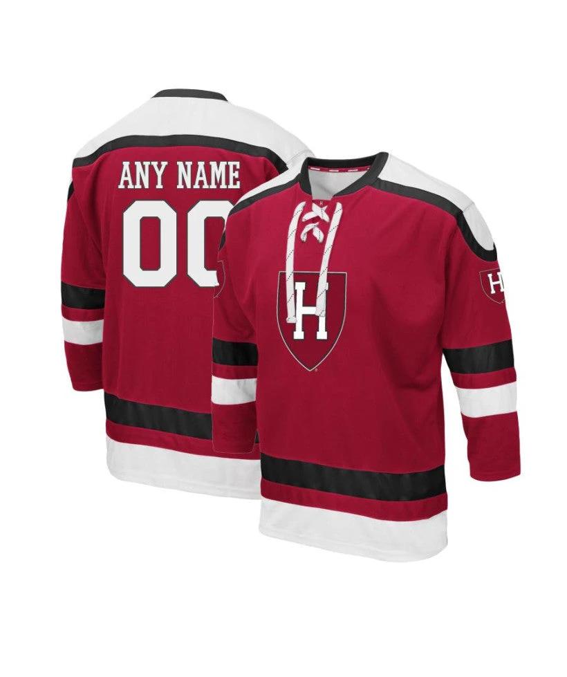 Men's Harvard Crimson Custom Crimson Hockey Jersey by Hockey David