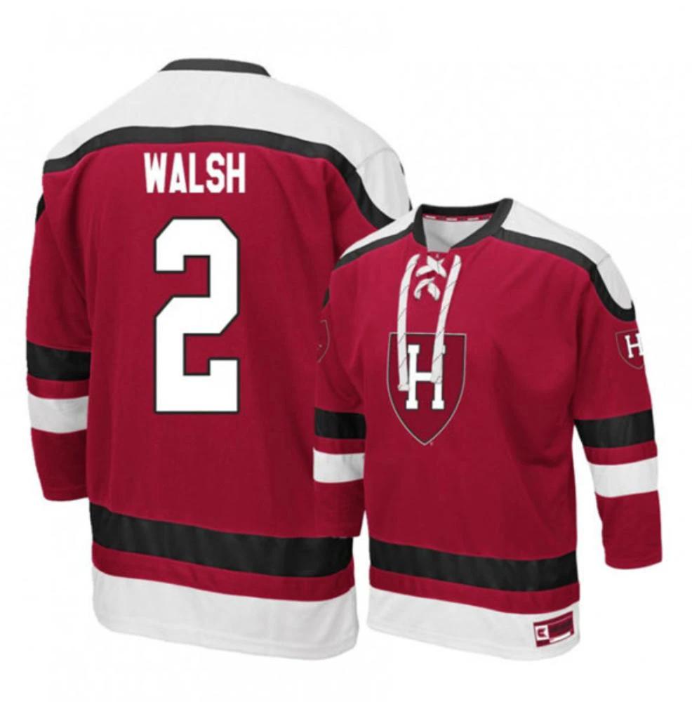 Men's Harvard Crimson #2 Reilly Walsh Stitched College Hockey Jersey by Hockey David