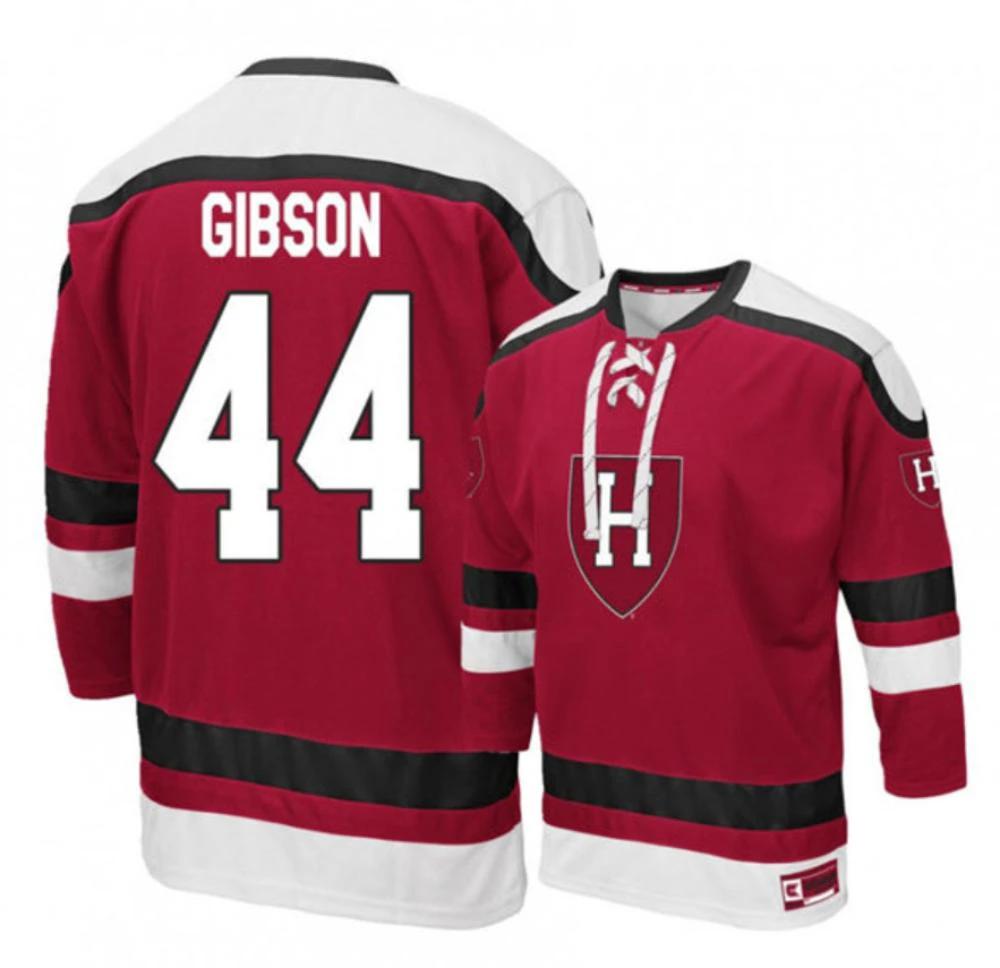 Men's Harvard Crimson #44 Mitchell Gibson Stitched College Hockey Jersey by Hockey David