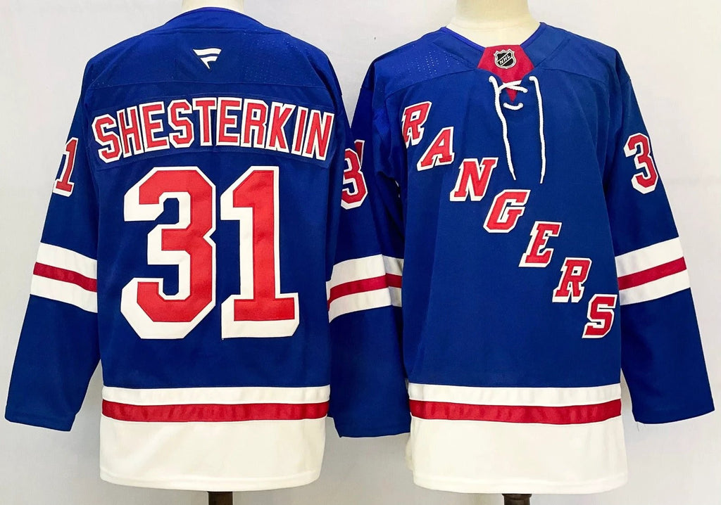 Men’s Igor Shesterkin Jersey #31 New York Rangers Blue Home Stitched by Hockey David