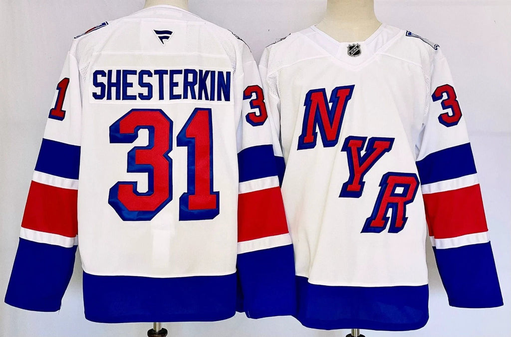 Men’s Igor Shesterkin Jersey #31 New York Rangers White Alternate Stitched by Hockey David