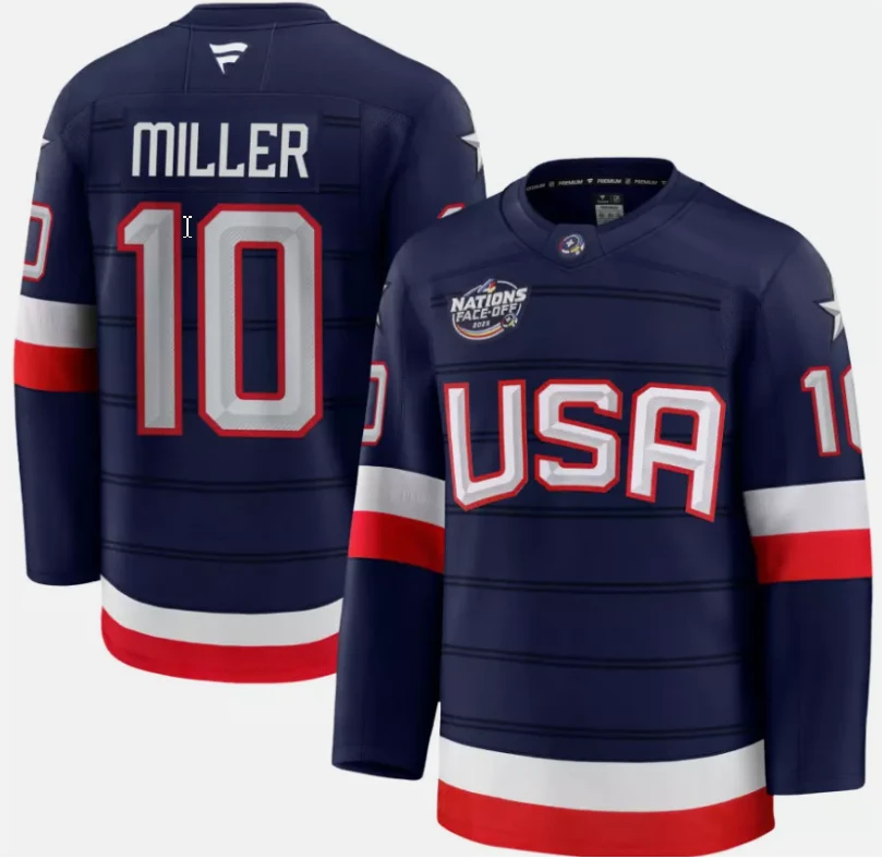 Men's J.T. Miller Jersey #10 USA Navy 2025 4 Nations Face-Off Stitched by Hockey David