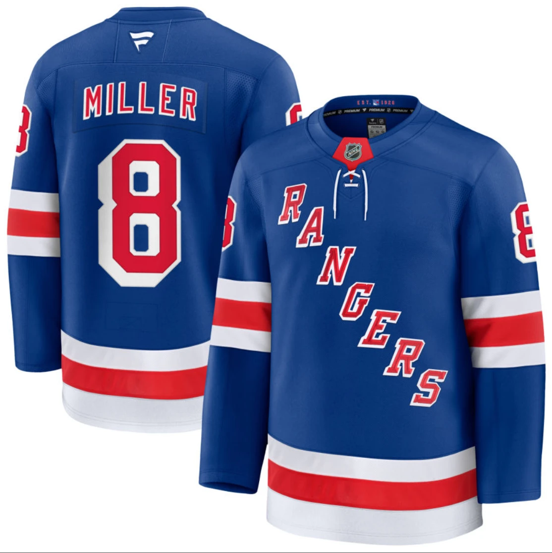 Men's J.T. Miller Jersey #8 New York Rangers All Stitched Blue by Hockey David