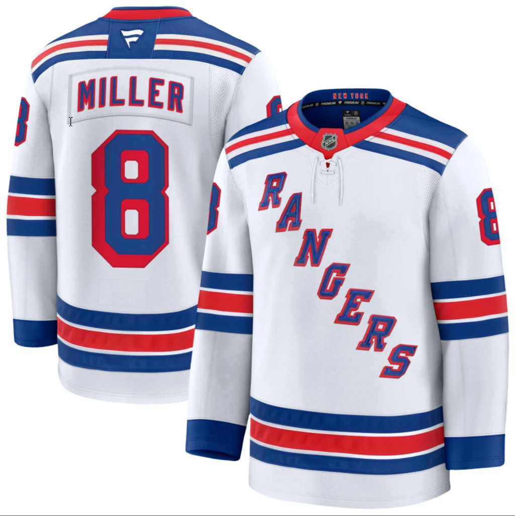 Men's J.T. Miller Jersey #8 New York Rangers All Stitched White by Hockey David