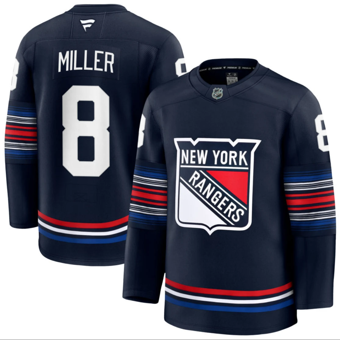 Men's J.T. Miller Jersey #8 New York Rangers All Stitched by Hockey David