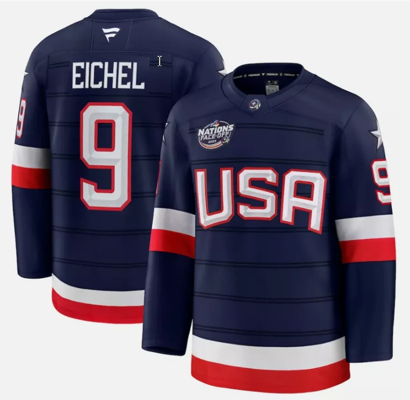 Men's Jack Eichel Jersey #9 USA Navy 2025 4 Nations Face-Off Stitched by Hockey David