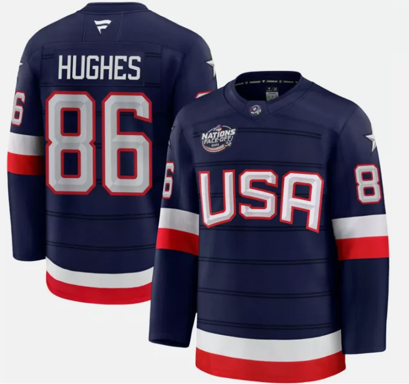 Men's Jack Hughes Jersey #86 USA Navy 2025 4 Nations Face-Off Stitched by Hockey David