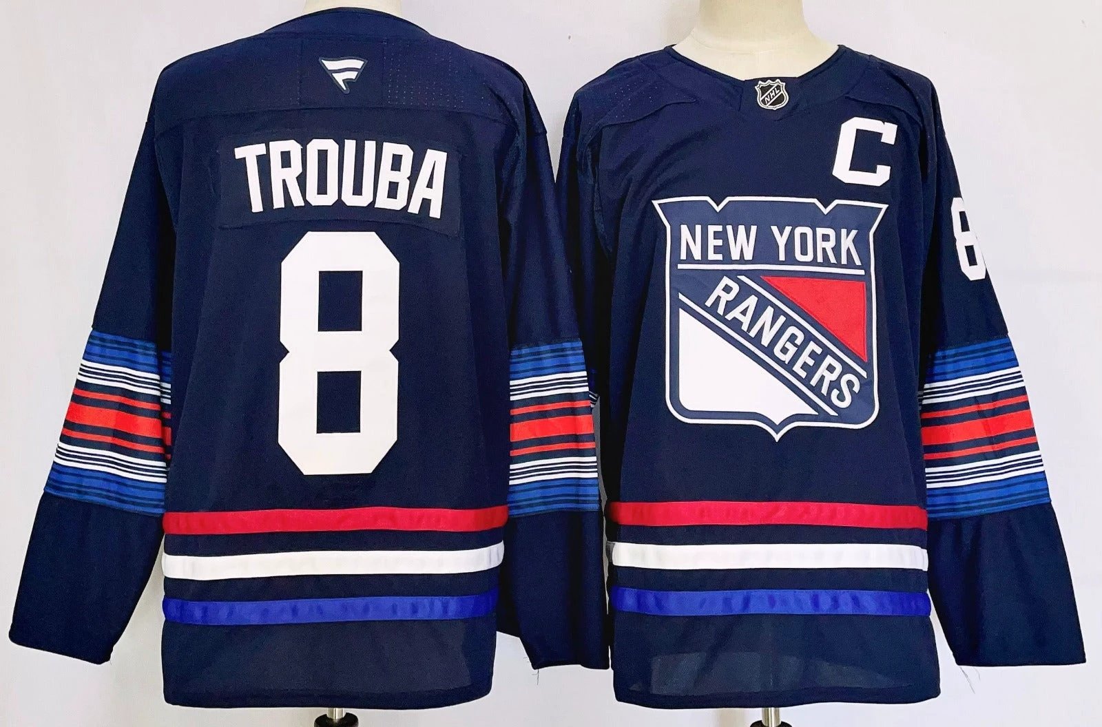 Men’s Jacob Trouba Jersey #8 New York Rangers Navy Alternate All Stitched by Hockey David