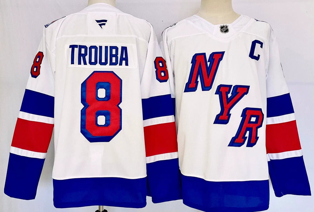 Men’s Jacob Trouba Jersey #8 New York Rangers White Alternate All Stitched by Hockey David