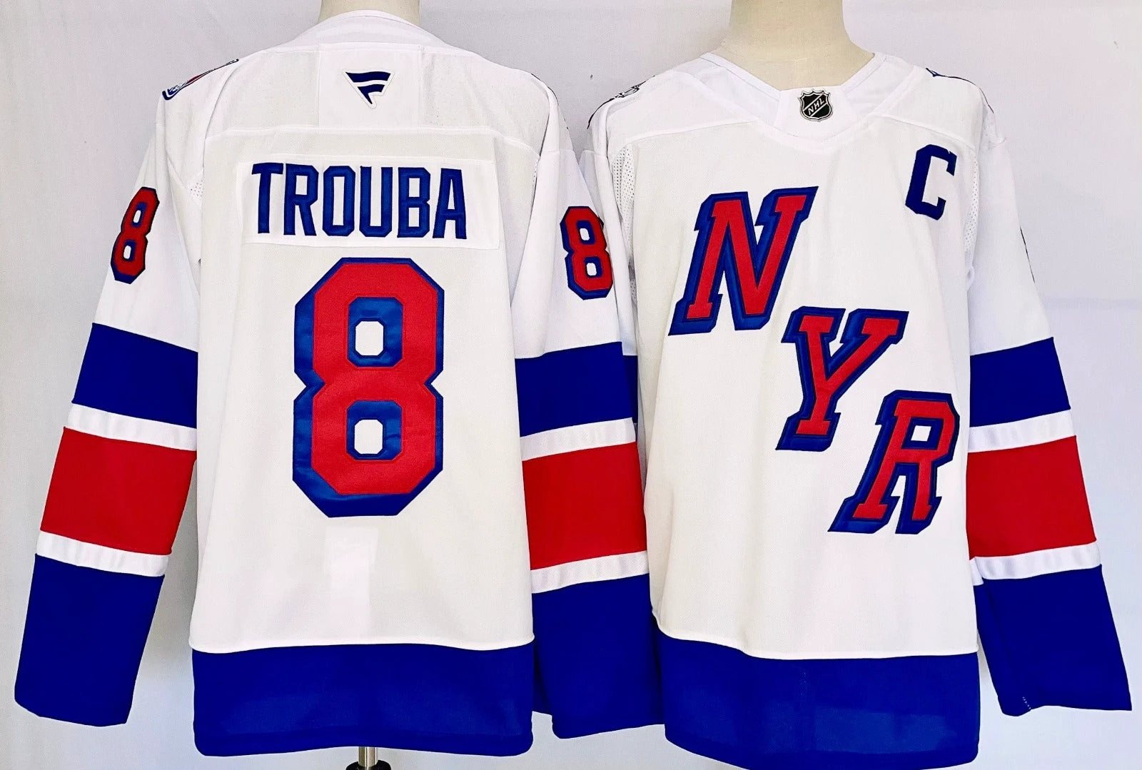 Men’s Jacob Trouba Jersey #8 New York Rangers White Alternate All Stitched by Hockey David