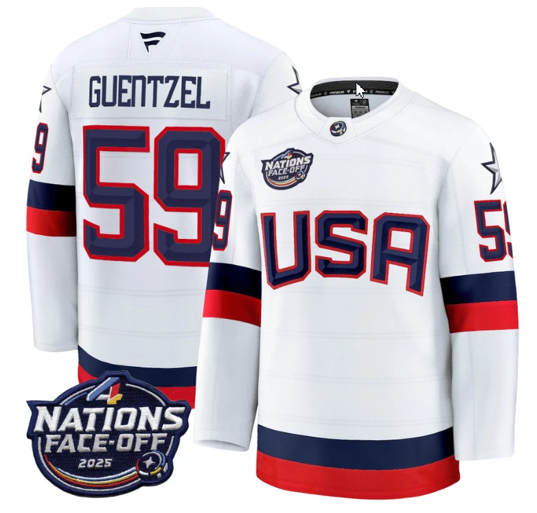 Men's Jake Guentzel Jersey #59 USA White 2025 4 Nations Face-Off Stitched by Hockey David