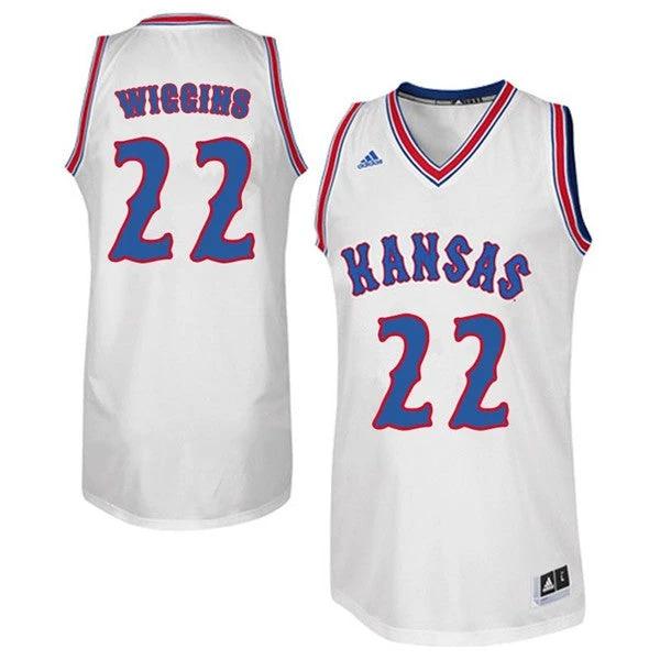 Men's Jayhawks #22 Andrew Wiggins Jersey White Retro College Basketball Jerseys by My store basketball