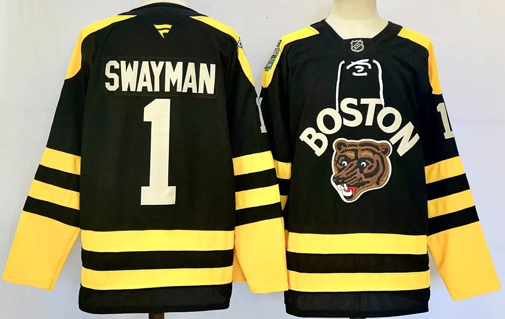 Men’s Jeremy Swayman Jersey #1 Boston Bruins 2023 Winter Classic Stitched by Hockey David
