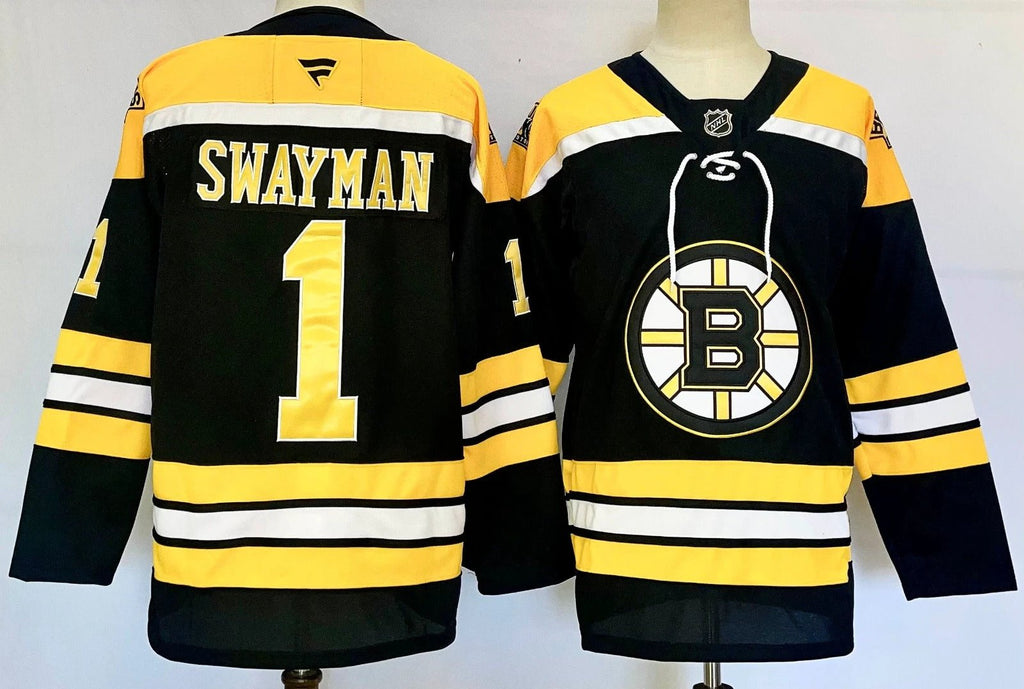 Men’s Jeremy Swayman Jersey #1 Boston Bruins Home Breakaway Black Stitched by Hockey David
