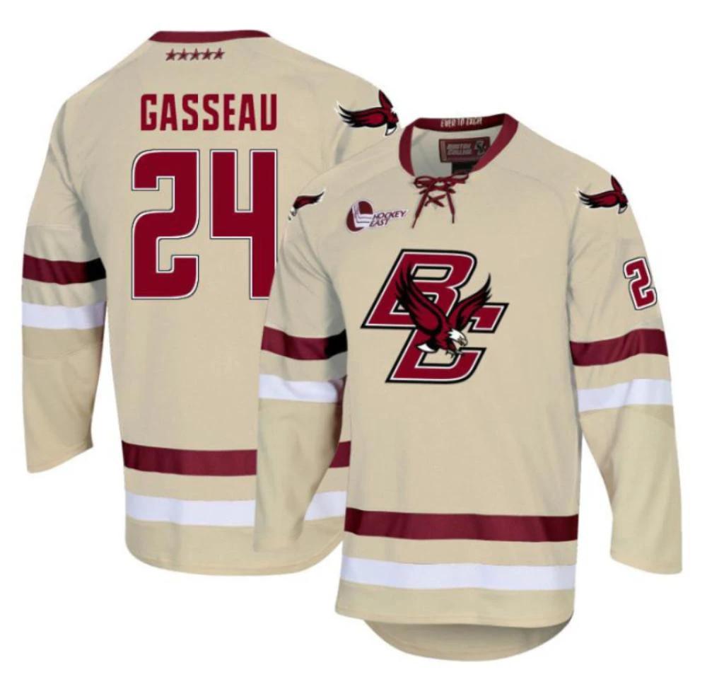 Men's Jersey Boston College Eagles A. Gasseau #24 Hockey Stitched Cream Jersey by Hockey David