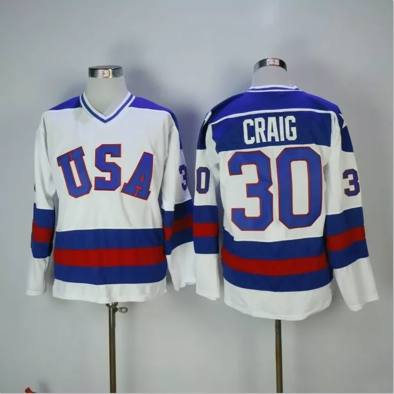 Men's Jim Craig Jersey #30 1980 Miracle On Ice White All Stitched by Hockey David