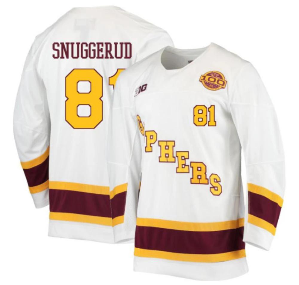 Men's Jimmy Snuggerud #81 Minnesota Golden Gophers Hockey Stitched White Jersey by Hockey David