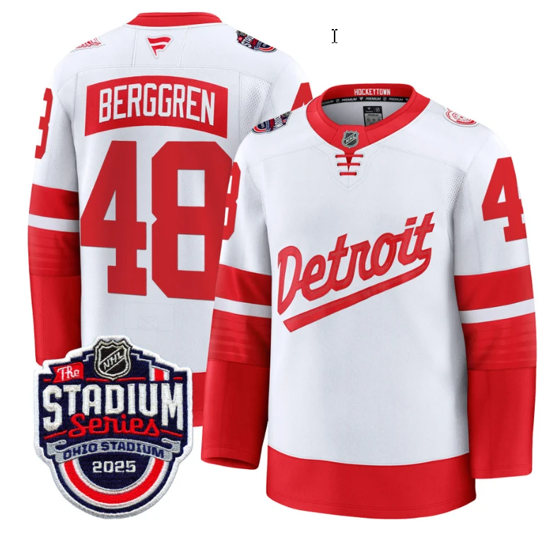 Men's Jonatan Berggren Jersey #48 Detroit Red Wings 2025 Stadium Series Stitched by Hockey David