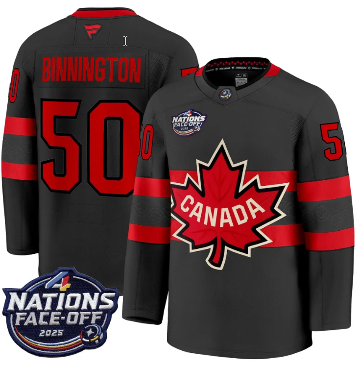 Men's Jordan Binnington Jersey #50 Canada 4 Nations Face-Off 2025 Stitched Black by Hockey David