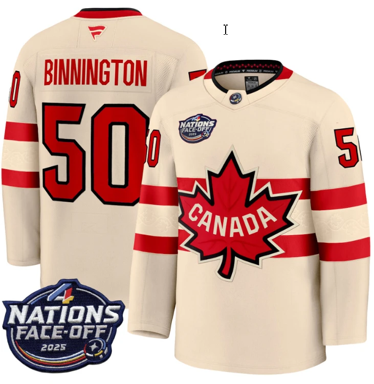 Men's Jordan Binnington Jersey #50 Canada 4 Nations Face-Off 2025 Stitched Cream by Hockey David