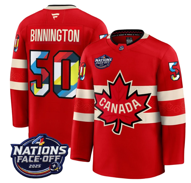 Men's Jordan Binnington Jersey #50 Canada 4 Nations Face-Off 2025 V2 Red by Hockey David