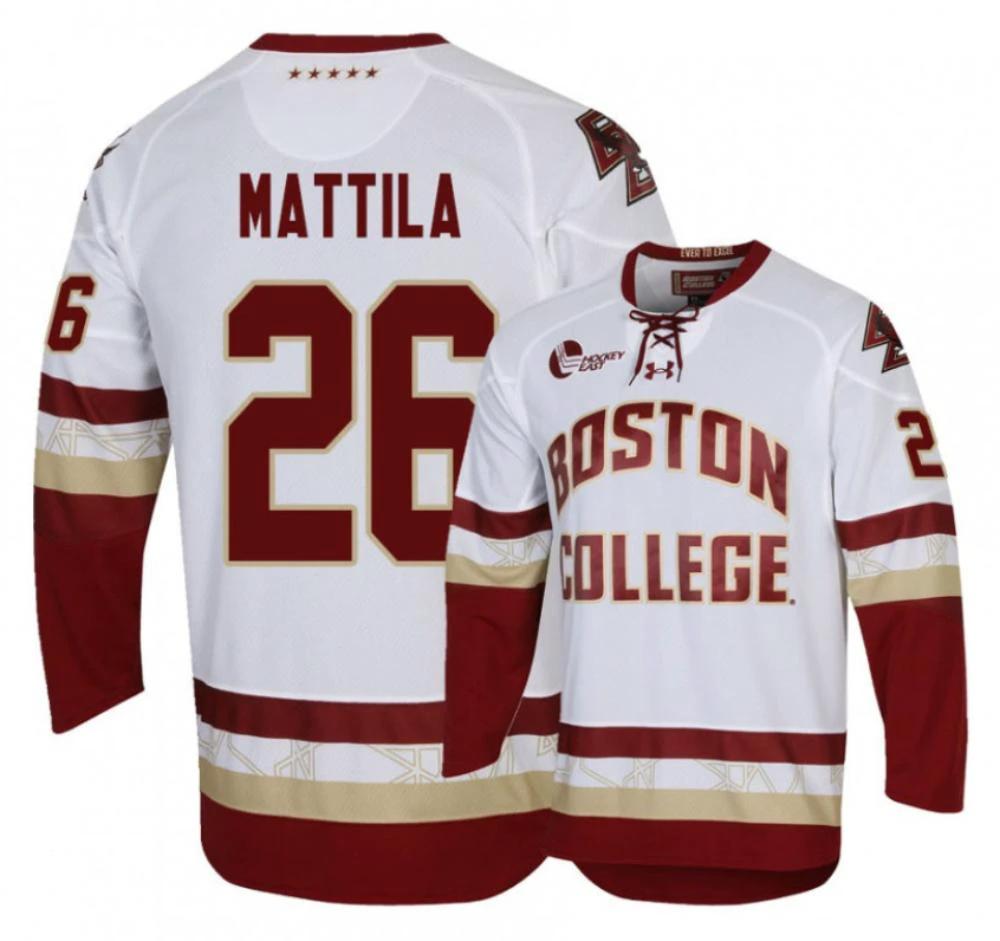 Men's Julius Mattila #26 Boston College Eagles Hockey All Stitched White Jersey by Hockey David