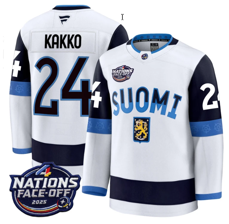 Men's Kaapo Kakko Jersey #24 Finland White 2025 4 Nations Face-Off Stitched by Hockey David