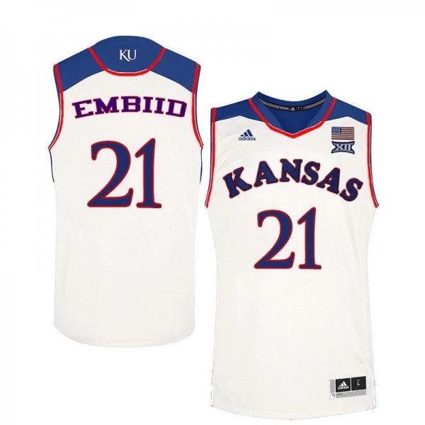 Men's Kansas Jayhawks #21 Joel Embiid Jersey White NCAA College Basketball Jerseys by My store basketball