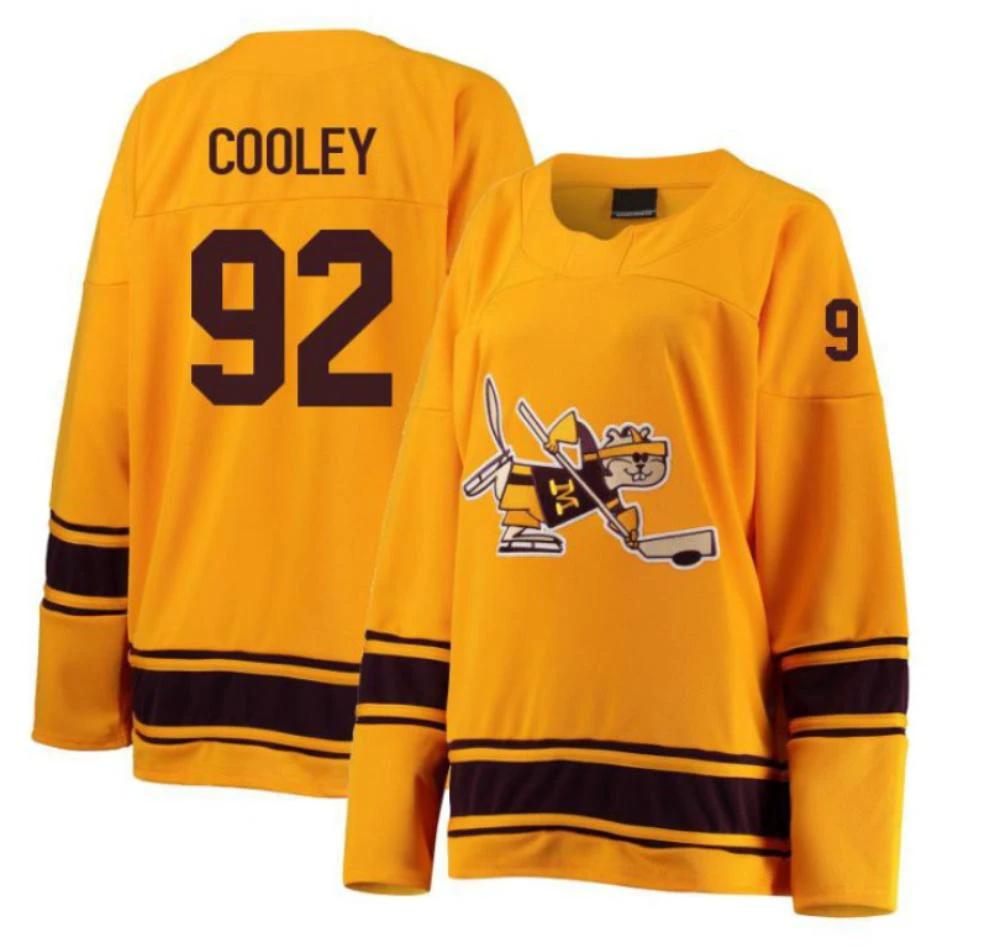 Men's Logan Cooley #92 Minnesota Golden Gophers Hockey All Stitched Gold Jersey by Hockey David