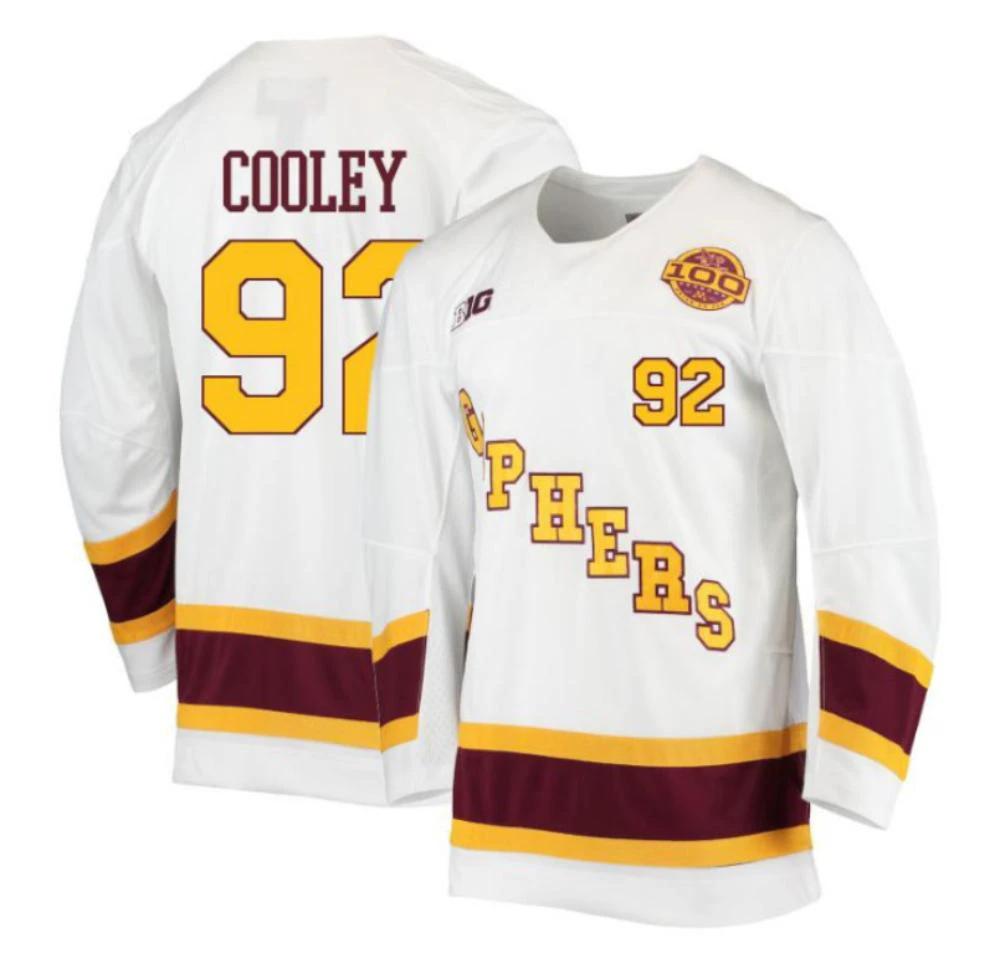 Men's Logan Cooley #92 Minnesota Golden Gophers Hockey All Stitched Jersey White by Hockey David