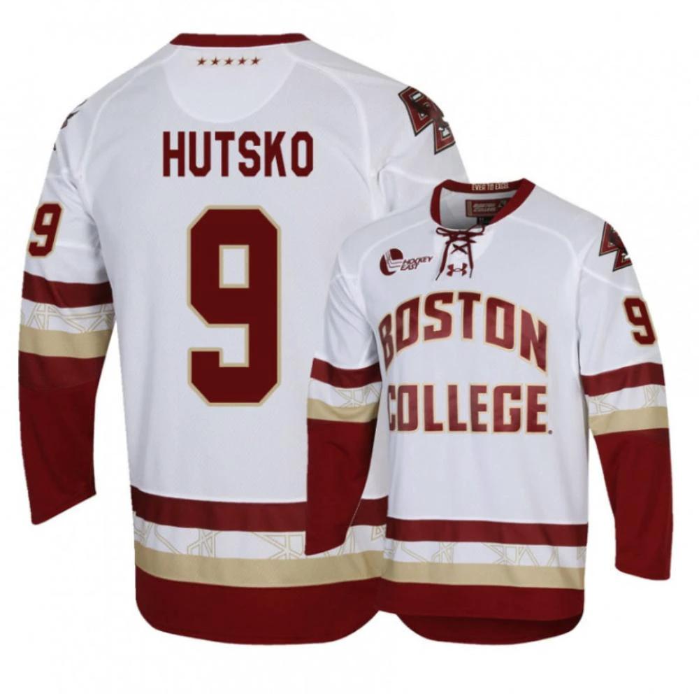 Men's Logan Hutsko #9 Boston College Eagles Hockey All Stitched White Jersey by Hockey David