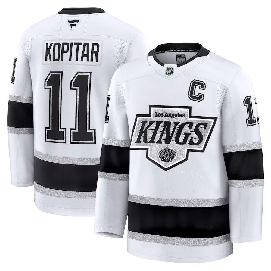 Men's Los Angeles Kings #11 Anze Kopitar Away Premium Jersey White by Hockey David