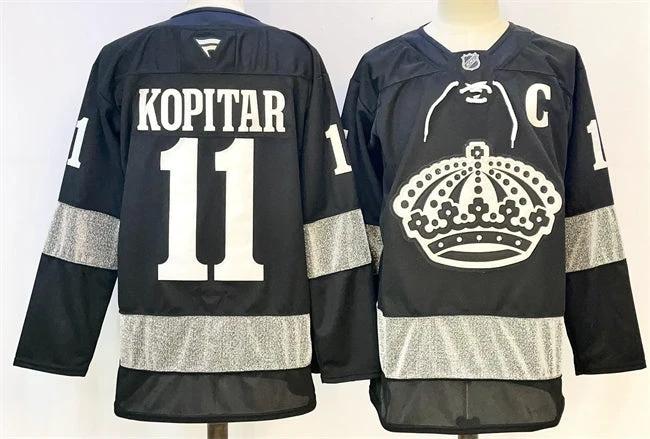 Men's Los Angeles Kings #11 Anze Kopitar Black With C Patch Alternate Stitched Hockey Jersey by Hockey David