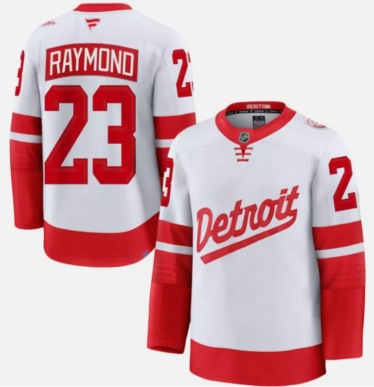 Men's Lucas Raymond Jersey #23 Detroit Red Wings White 2025 Stadium Stitched by Hockey David