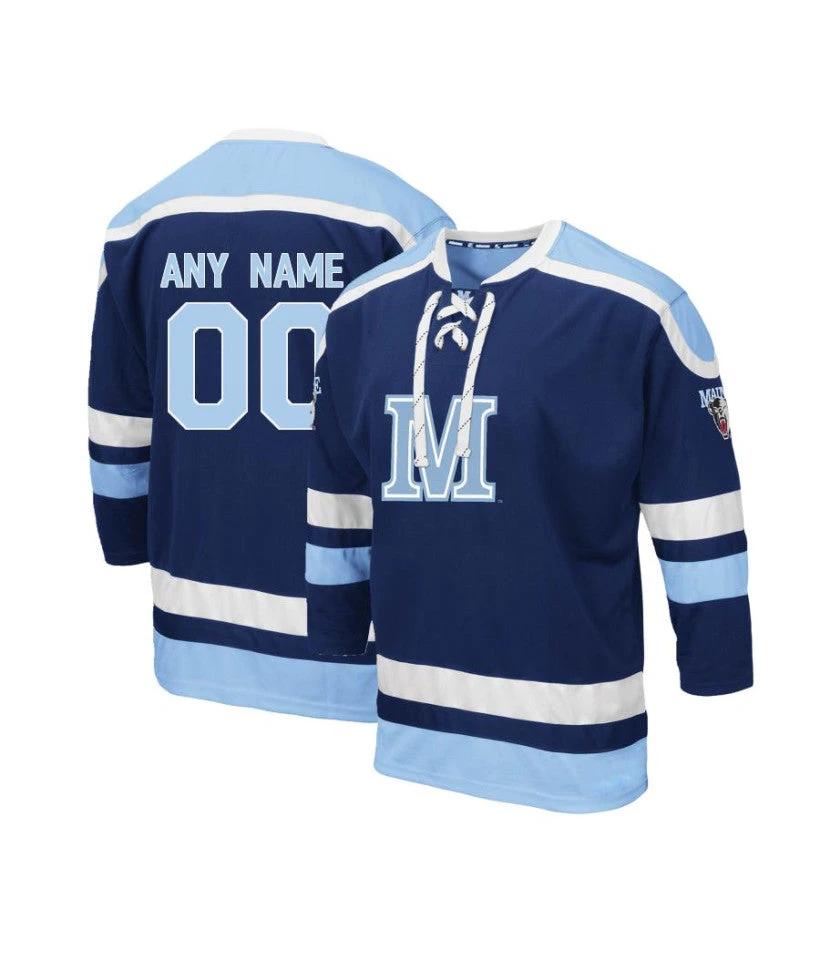Men's Maine Black Bears Custom Navy Blue Hockey Jersey by Hockey David