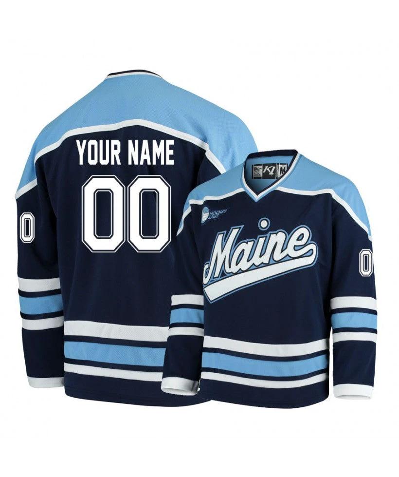Men's Maine Black Bears Navy Blue Custom Hockey Jersey by Hockey David