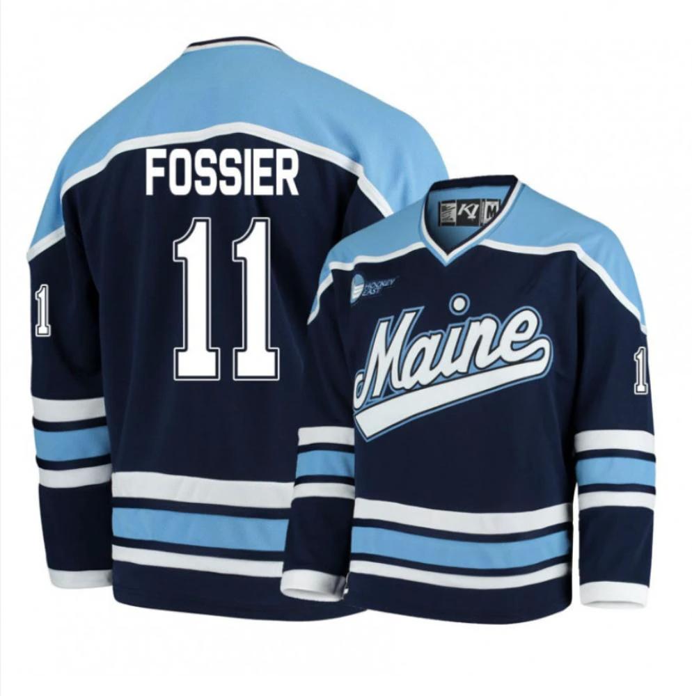 Men's Maine Black Bears #11 Mitchell Fossier Hockey Stitched Navy Blue Jersey by Hockey David