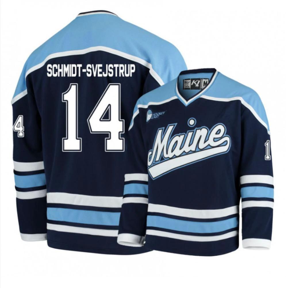 Men's Maine Black Bears #14 J Schmidt-Svejstrup Hockey Stitched Navy Blue Jersey by Hockey David