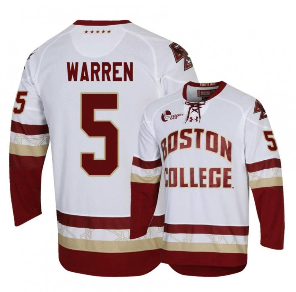 Men's Marshall Warren #5 Boston College Eagles Hockey Stitched White Jersey by Hockey David